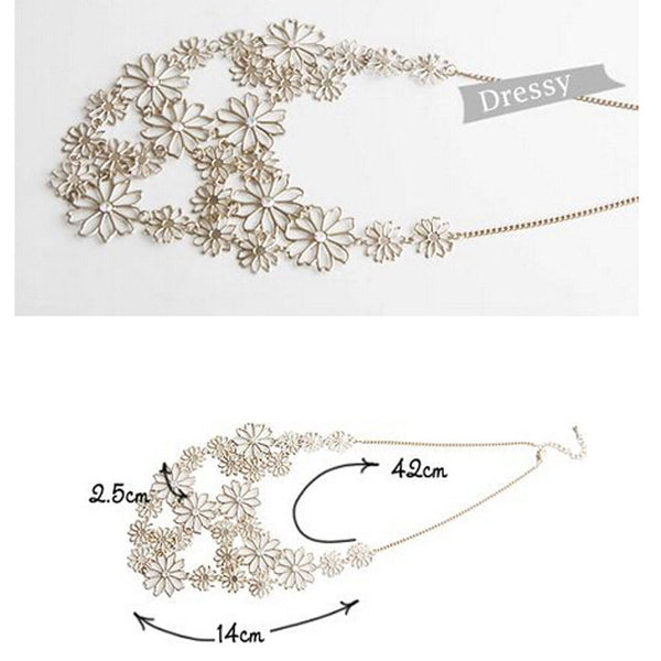 Multilayer Pendants Rhinestone Flowers Necklace