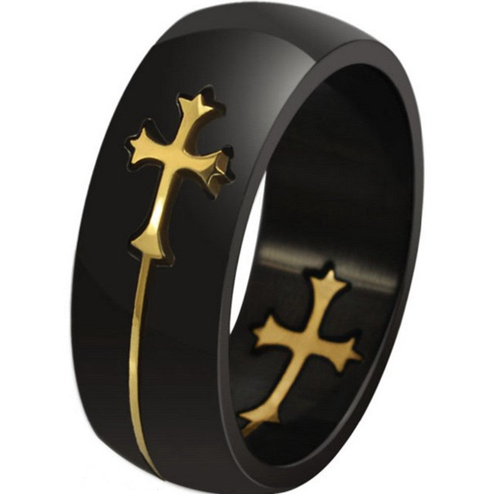 Stainless Steel Sideways Cross Ring Band