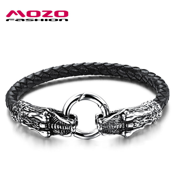 Leather Stainless Steel Dragon Bracelet