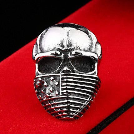 American Flag Stainless Steel Skull Ring