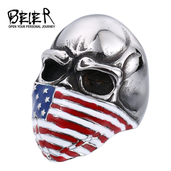 American Flag Stainless Steel Skull Ring