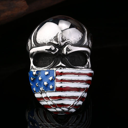 American Flag Stainless Steel Skull Ring