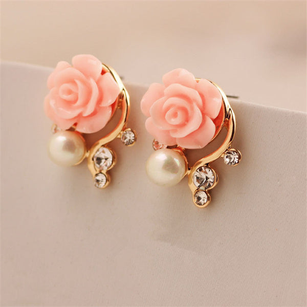 Korean Style OL Pink Rose Stud Earings