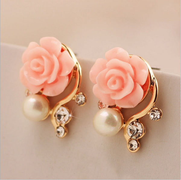 Korean Style OL Pink Rose Stud Earings