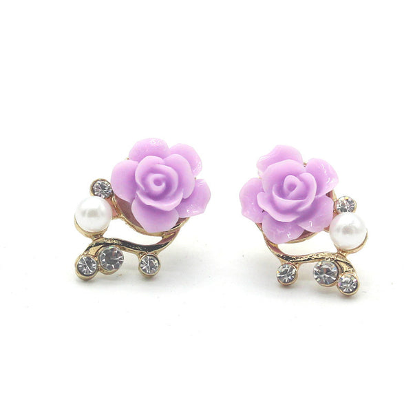 Korean Style OL Pink Rose Stud Earings