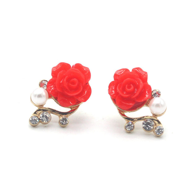 Korean Style OL Pink Rose Stud Earings