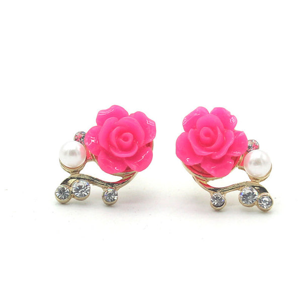 Korean Style OL Pink Rose Stud Earings