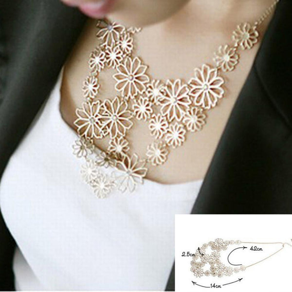 Multilayer Pendants Rhinestone Flowers Necklace